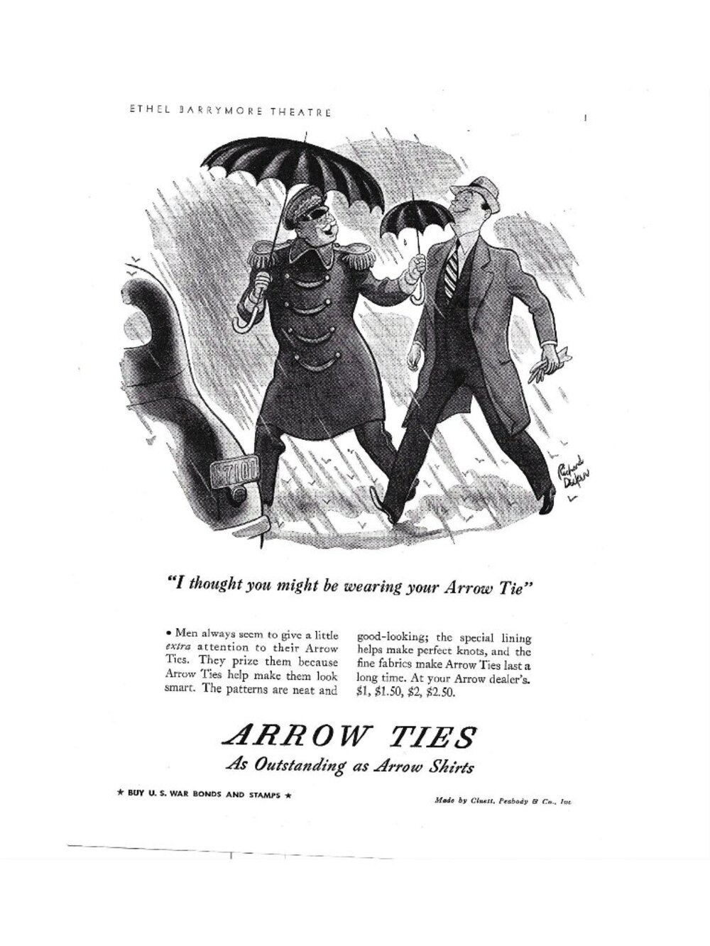 Print Ad Arrow Ties Advertisement 1942 Mens Fashion Richard Dickson Umbrella